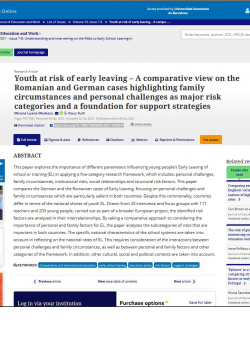 Youth at risk of early leaving – A comparative view on the Romanian and German cases highlighting family circumstances and personal challenges as major risk categories and a foundation for support strategies