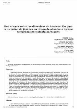 Una Mirada sobre las Dinámicas de Intervención de Jóvenes en Riesgo de Abandono Escolar Temprano: el Contexto Portugués